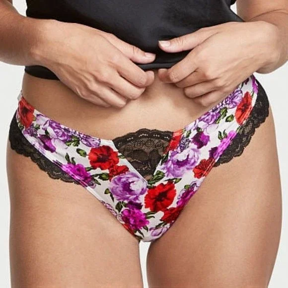 VICTORIA’S Secret VERY SEXY Floral Micro Lace Inset Thong Panty - Picture 2 of 4